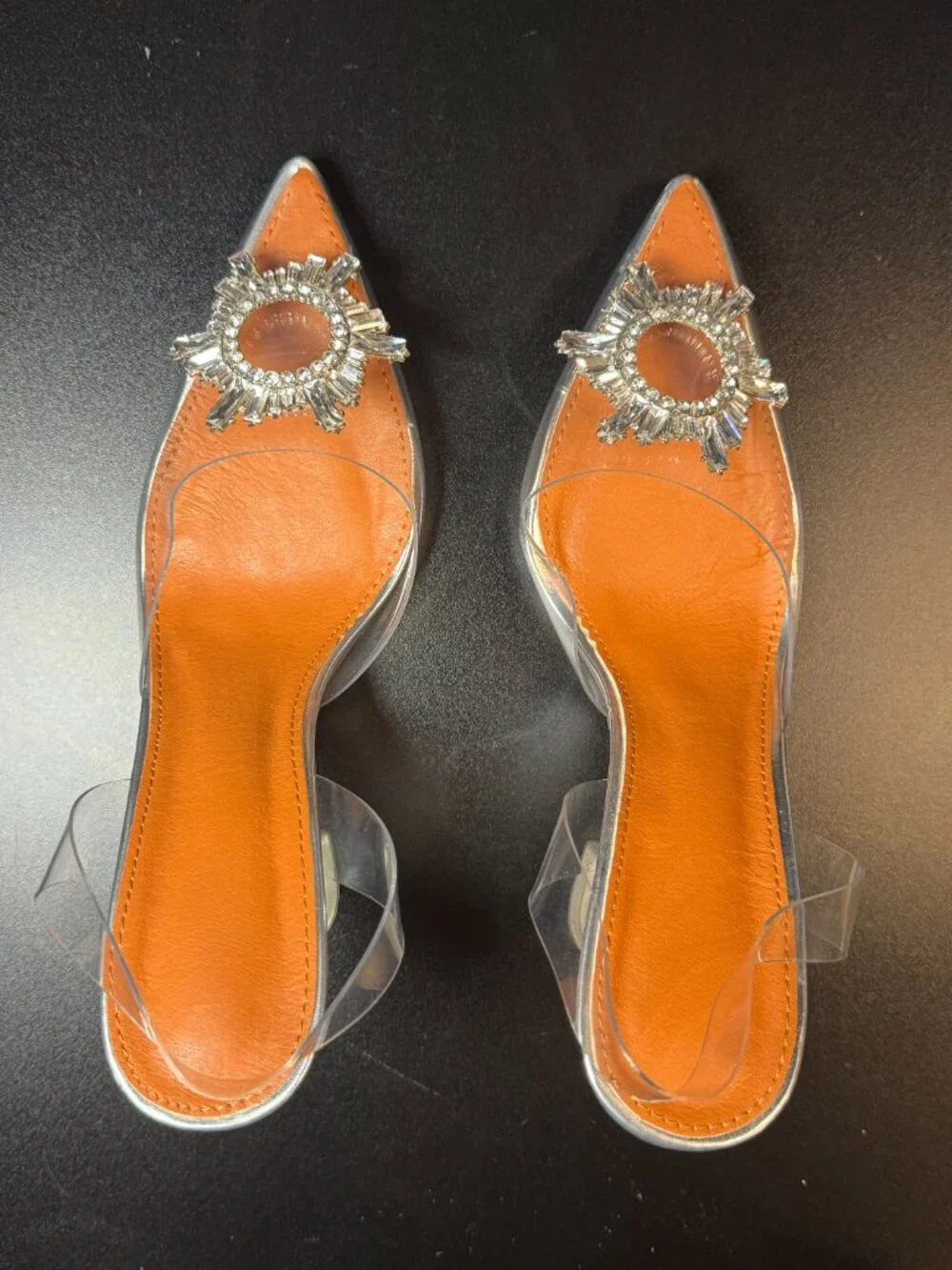 AMINUGAL Crystal Clear PVC Slingback Heels Rhinestone